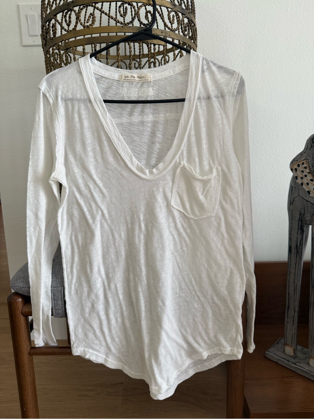 Free People Lightweight V-Neck Long Sleeve Pocket Top - White